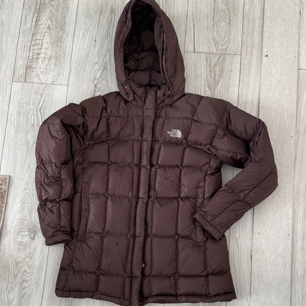 The North Face Dark Brown Hooded Puffer Jacket